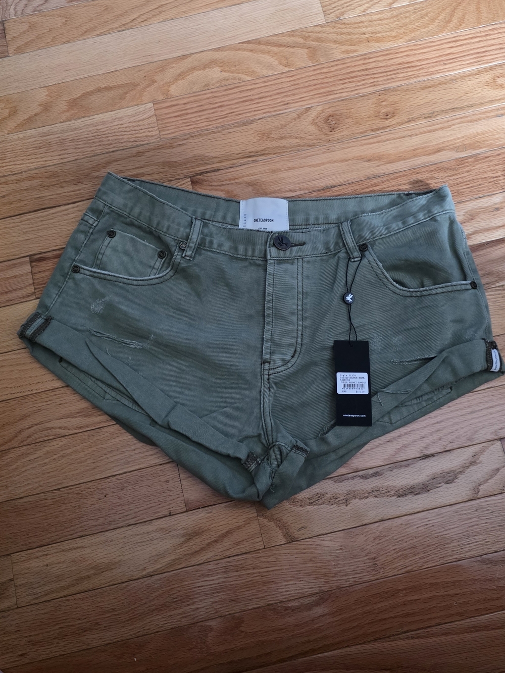 One Teaspoon Olive Green Low-Rise Denim Shorts
